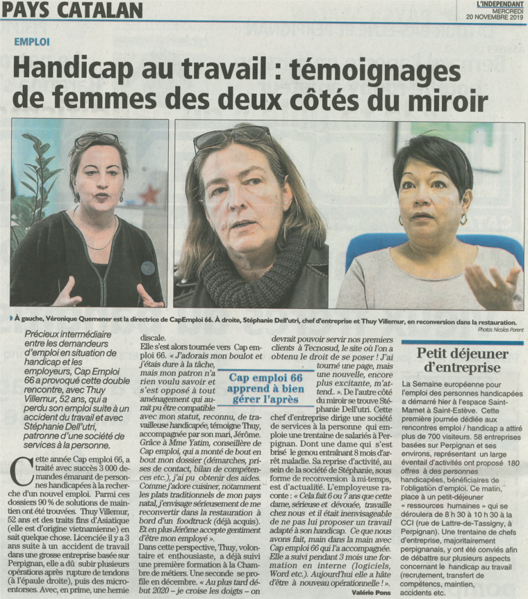 Article sur le cap emploi 66 dans le journal l'indépendant